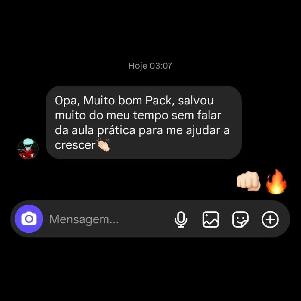 Cliente: Muito bom Pack, salvou muito do meu tempo e ajudou a crescer